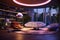 Modern and futuristic apartment interior house room and furniture with lights effects