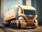 Modern futuristic cargo truck on the road, illustration generated by AI
