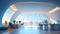 Modern futuristic interior office design with warm tones of blue. Futuristic conference room interior. Workplace and corporate