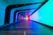 Modern futuristic open-road tunnel illuminated with colorful lights