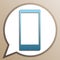 Modern gadget with blank screen. Bright cerulean icon in white speech balloon at pale taupe background. Illustration