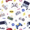 Modern Game Console Controllers Seamless Pattern, Video Game Players Accessory Devices Background, Banner, Wallpaper