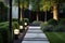 modern garden with sleek and minimalist lanterns and contemporary lighting