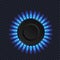 Modern gas burner with blue flame realistic. Top view kitchen gas burner ring. Propane butane oven