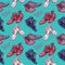 Modern gentlemen`s boots collection seamless pattern on bright turquoise background