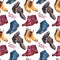 Modern gentlemen`s boots collection seamless pattern on white background