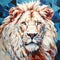 Modern Geometric Lion Painting With White And Azure Decorations