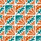 Modern geometric shapes seamless patterns. Abstract floral tiles. Terracotta, teal and orange vector illustration.