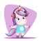 Modern girl unicorn headphones listen music isolated 3d cute cartoon design vector children Illustration
