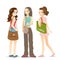 Modern girls holding canvas fabric bag for shopping