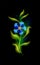 Modern glowing blue flower. Colorful cosmic floral element in black background. Beautiful trendy illuminated ornaments with