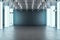 Modern glowing exhibition hall blank mockup stage in concrete interior. Museum and gallery concept. Mock up,