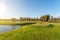 Modern golf courses for tourists with clear ponds and palm trees for relaxation and golf. Albufeira, Algarve Sunny day