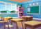 Modern gradient flat vector illustration of cartoon empty school classroom interior. Education class room school concept