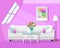 Modern graphic loft interior design. Colorful room set. Flat style.