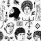Modern Greek pattern with ancient portraits and faces.