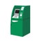 Modern green ATM or automated teller machine isolated on white background. Electronic device for financial transactions