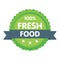 Modern green eco badge. 100 percent fresh food label. Sticker illustration