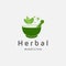Modern Green Mortar And Pestle Leaf Herbal Alternative Pharmacy Medicine Logo Design