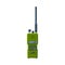 Modern Green Radio Transmitter, Handheld Portable Radio Device with Screen and Antenna Flat Vector Illustration