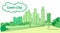 Modern green silhouette eco city concept skyscraper cityscape background sketch flow style horizontal