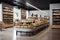 Modern grocery store interior with minimalist shelves and polished concrete floors.