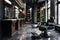 Modern hair beauty salon with dark design, luxury barbershop interior