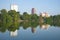 Modern Hanoi. Lake Hoankyem panorama in the sunny day