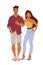 Modern happy couple on vacation, dating and romantic date, man shows like gesture, young modern students. Flat vector