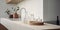 Modern Harmony: Vases on a Wooden Shelf Amidst an Elegant Kitchen