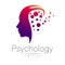 Modern head logo of Psychology. Profile Human.