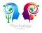 Modern head Logo sign of Psychology. Profile Human. Green Leaves. Letter Psi . Symbol in vector. Design concept. Brand