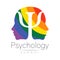 Modern head logo sign of Psychology. Profile Human. Letter Psi. Creative style. Symbol in vector. Rainbow color isolated