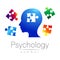 Modern head Logo sign of Psychology. Puzzle. Profile Human. Creative style. Symbol in vector. Design concept. Brand