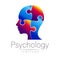 Modern head puzzle logo of Psychology. Profile Human. Creative style. Logotype in vector. Design concept. Brand company