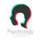 Modern head sign of Psychology. Profile Human. Glitch effect. Symbol in vector. Design concept. Brand company. isolated