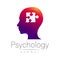 Modern head sign of Psychology. Puzzle. Profile Human. Creative style. Symbol in vector. Design concept. Brand company