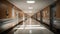 Modern Healthcare, A Spacious and Well-Lit Hospital Corridor. Generative AI