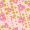 Modern hearts on pink an gold background seamless pattern