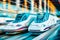 Modern hi-speed passenger train of Spanish Railways Company - Renfe, in  movement motion