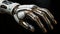 Modern high-tech medical cybernetic bionic hand prostheses, artificial substitutes for damaged or missing upper limbs.