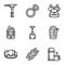 Modern hiking equipment icon set, outline style