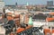 Modern and historical buildings on cityscape of Copenhagen, Denmark. Top view on danish capital