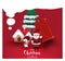 Modern holidays Christmas cartoon Santa Claus and Snowman background banner with Christmas tree branches decorated with berries,