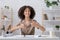 Modern home blogger, great review and hobby. Smiling african american woman showing thumbs up and looking at camera