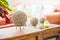 Modern home interior living room detail seashell balls on table top craft item object