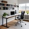 A modern home office with a minimalist desk, a comfortable ergonomic chair, and plenty of natural light2, Generative AI