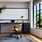 A modern home office with a minimalist desk, a comfortable ergonomic chair, and plenty of natural light4, Generative AI