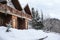 Modern hotel covered with snow. Winter vacation