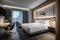 modern hotel room with sleek, minimalist decor and luxurious amenities